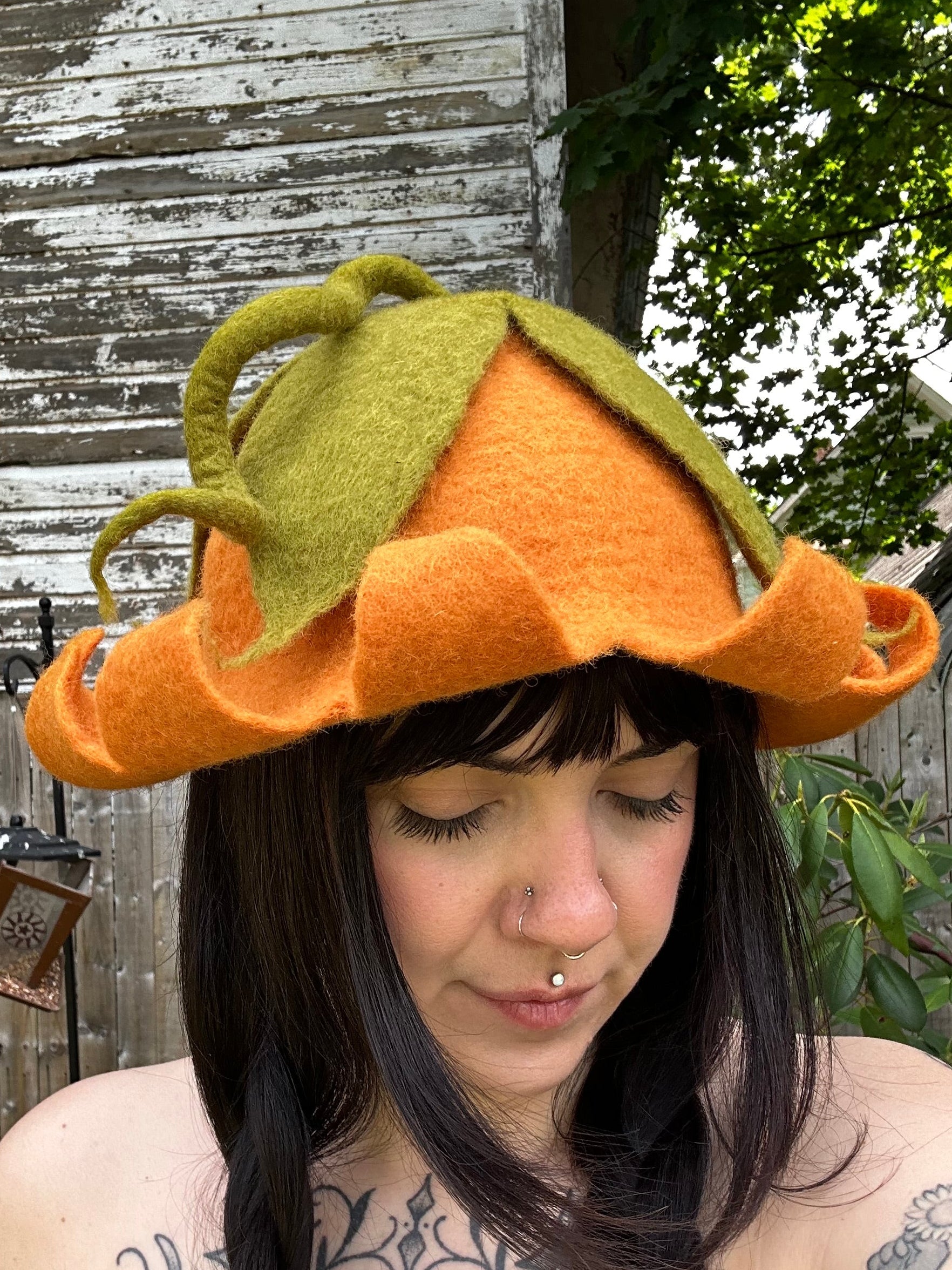 Felted Pumpkin Flower Hat