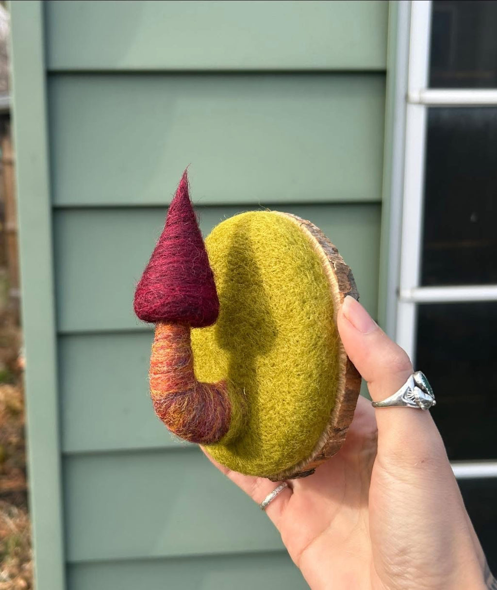 Needle felted Mushroom wall hanging